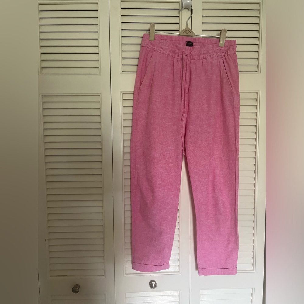 Jcrew Factory Linen Cotton Blend Drawstring Pants - bubblegum pink